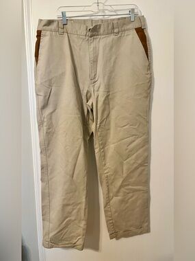 Orvis Men's Beige Chino Pants with leather pocket accents